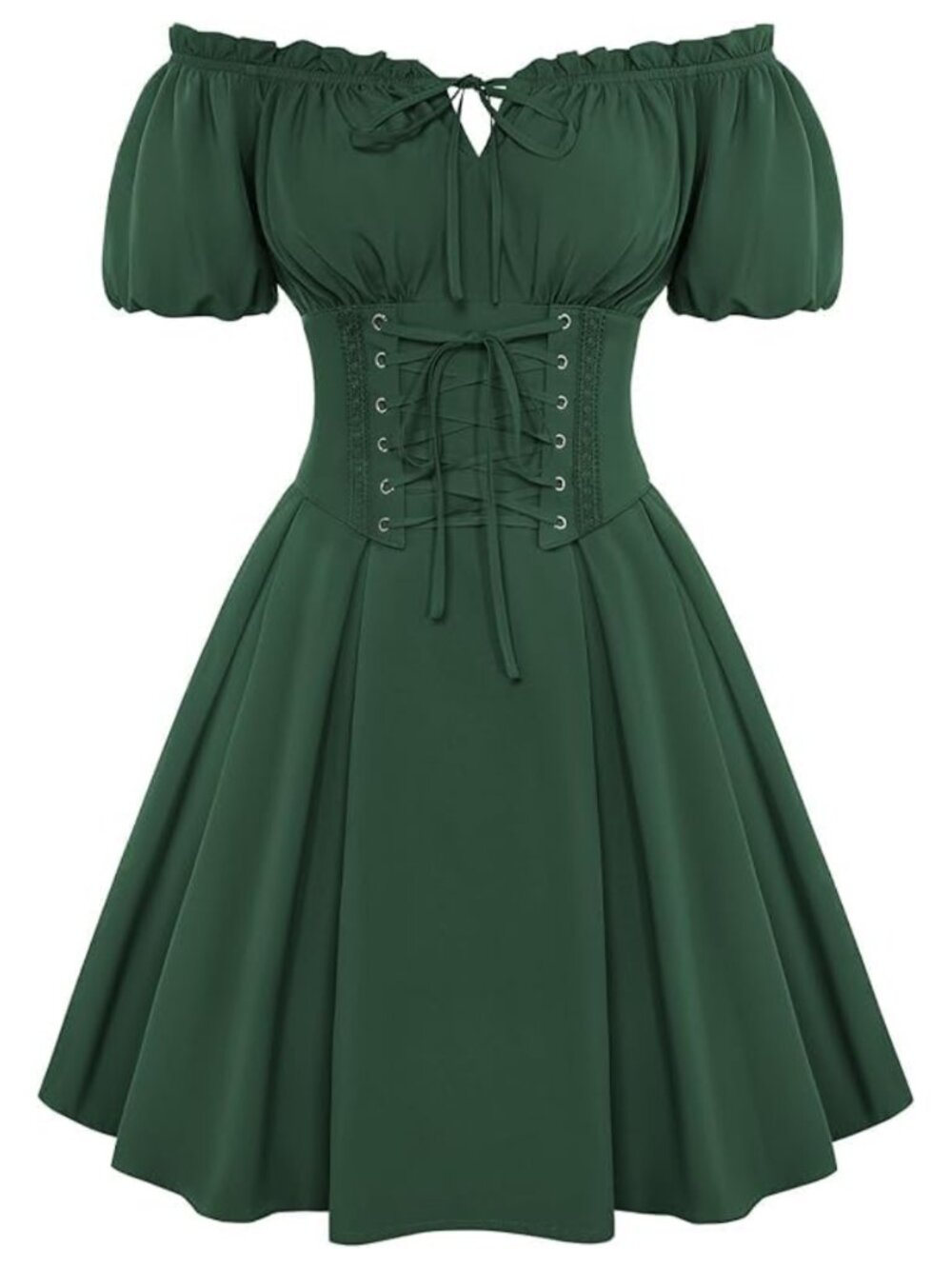 Off Shoulder Puff Sleeve A-Line Mini Dress Laced Corset Renaissance